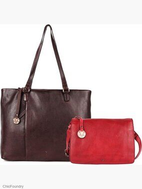 Genuine Italian Leather Tote Crossbody Satchel Purse Set Ladies Shoulder Bag